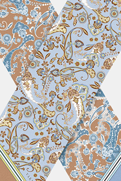 LIGHT BROWN PAISLEY PATTERNED TWILL FOULARD 3