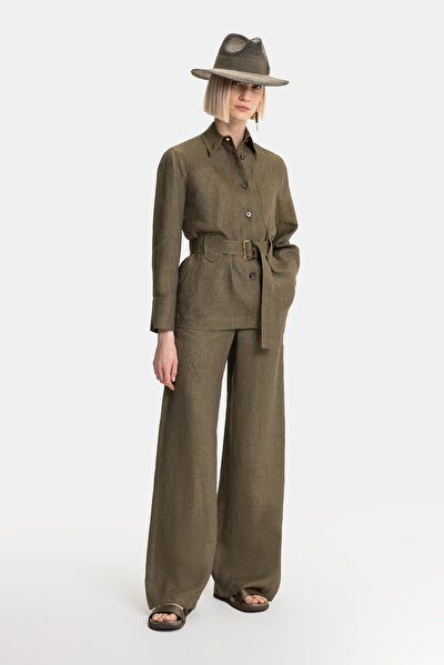 KHAKI WIDE LEG TROUSERS 4