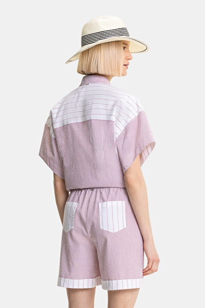 RED STRIPED ABOVE THE KNEE BERMUDA 3