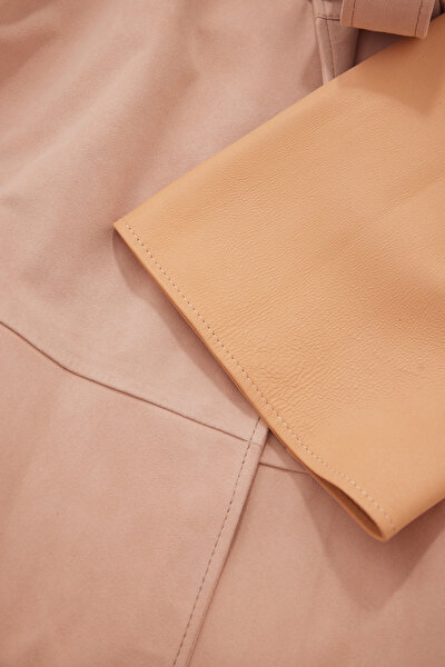 SALMON DEGRADE DESIGN LEATHER LIGHT OVERCOAT 5