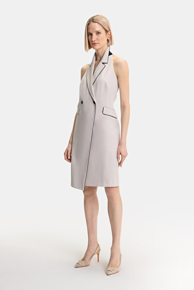 BEIGE SLEEVELESS ABOVE THE KNEE DRESS 4
