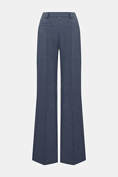 NAVY BLUE TEXTURED STRAIGHT CUT TROUSERS 5