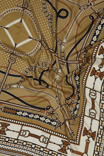 DARK BEIGE GEOMETRIC DESIGN CASHMERE/SILK SHAWL 3