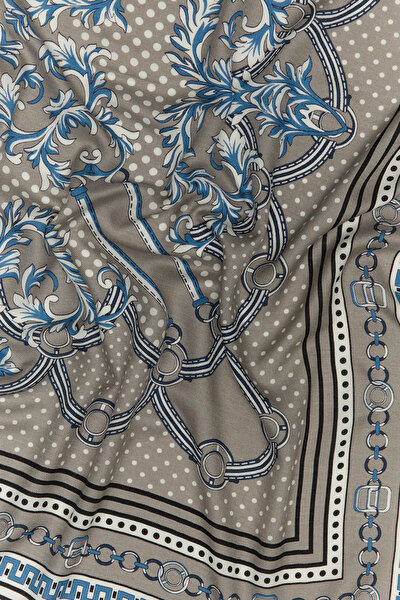 LIGHT GREY GEOMETRIC DESIGN CASHMERE/SILK SHAWL 3