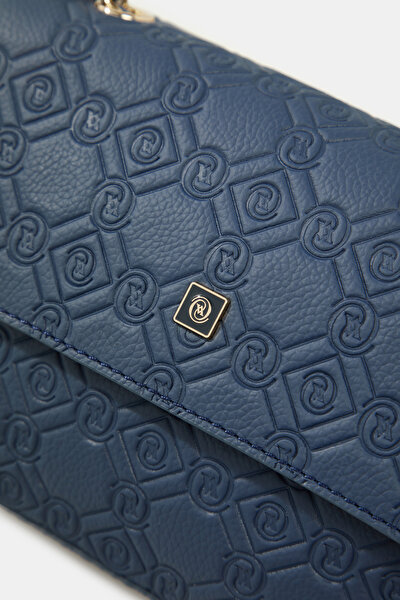 NAVY BLUE MONOGRAM LEATHER BAG 5