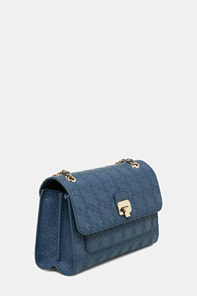 NAVY BLUE MONOGRAM LEATHER BAG 3