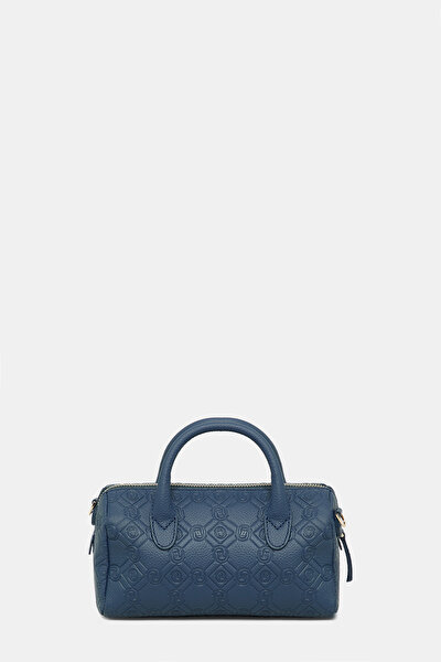 NAVY BLUE MONOGRAM LEATHER BAG 4