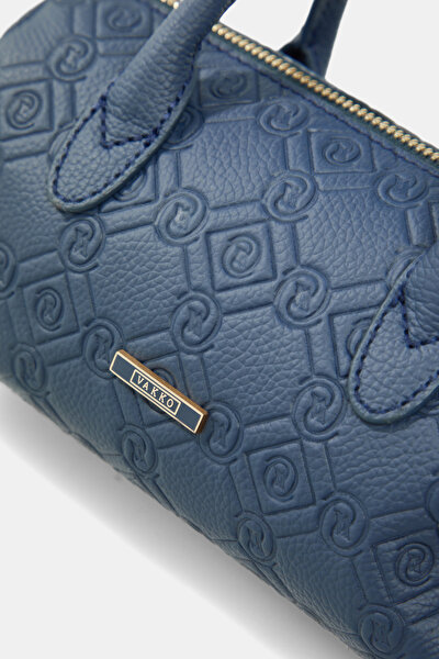 NAVY BLUE MONOGRAM LEATHER BAG 5