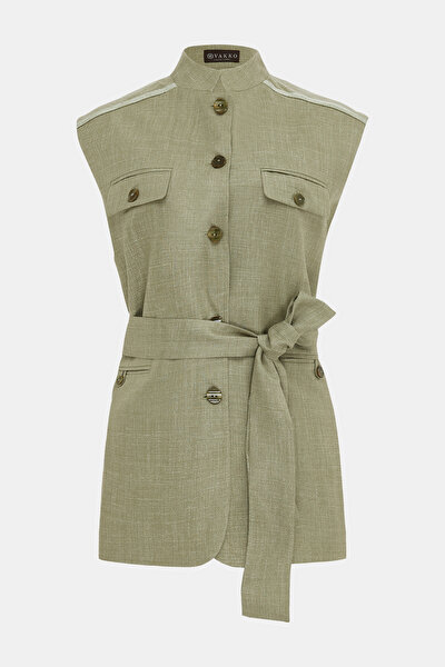 KHAKI MANDARIN COLLAR VEST 9