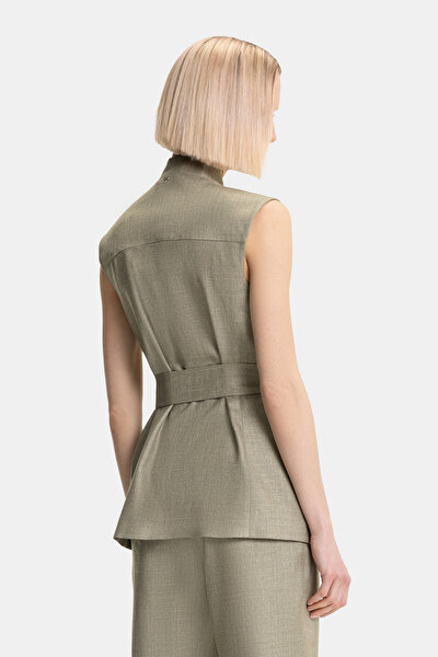 KHAKI MANDARIN COLLAR VEST 3