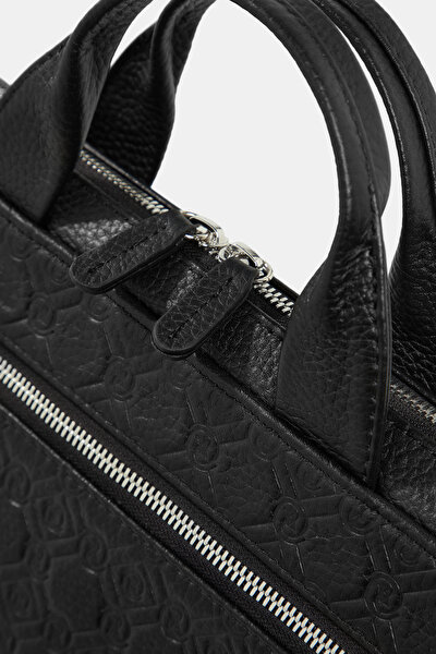 BLACK MONOGRAM LEATHER BAG 5
