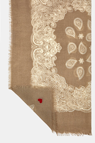 ECRU PAISLEY PATTERNED WOOL/SILK SHAWL 3