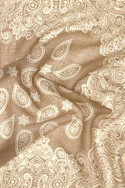 ECRU PAISLEY PATTERNED WOOL/SILK SHAWL 4