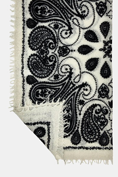ECRU PAISLEY PATTERNED CASHMERE SHAWL 3