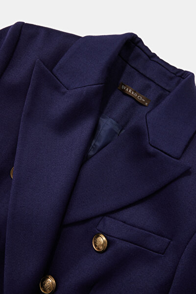 NAVY BLUE SURPLICE NECKLINE (CROSS-OVER NECKLINE) JACKET 3