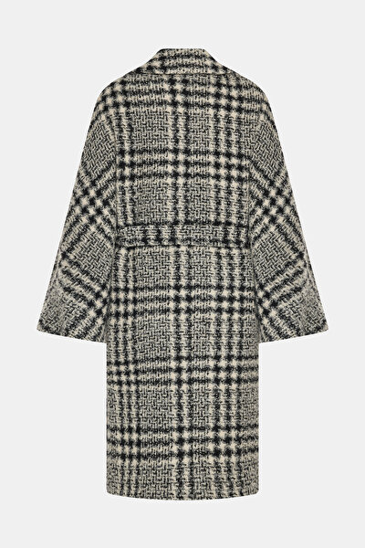 ECRU CHECK POLYESTER ACRYLIC OVERCOAT 8