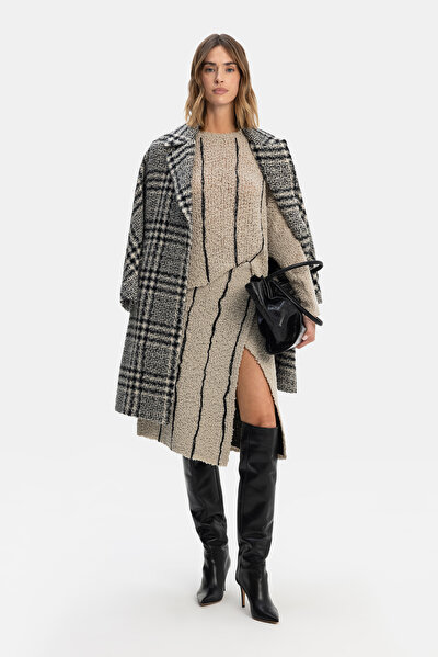 ECRU CHECK POLYESTER ACRYLIC OVERCOAT 3