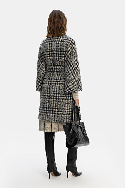 ECRU CHECK POLYESTER ACRYLIC OVERCOAT 4
