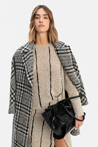 ECRU CHECK POLYESTER ACRYLIC OVERCOAT 5