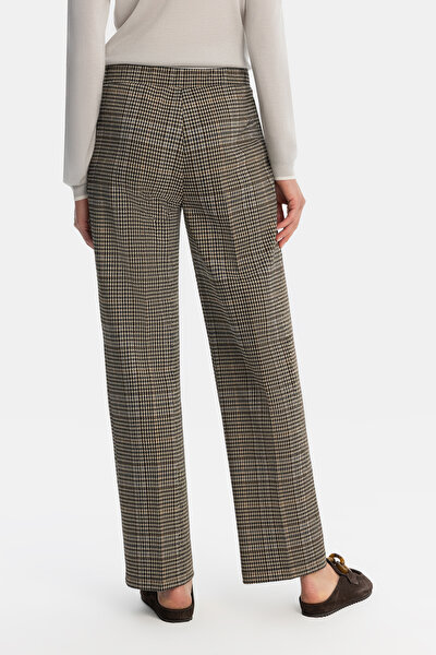 BROWN PIED DE POULE STRAIGHT CUT TROUSERS 3
