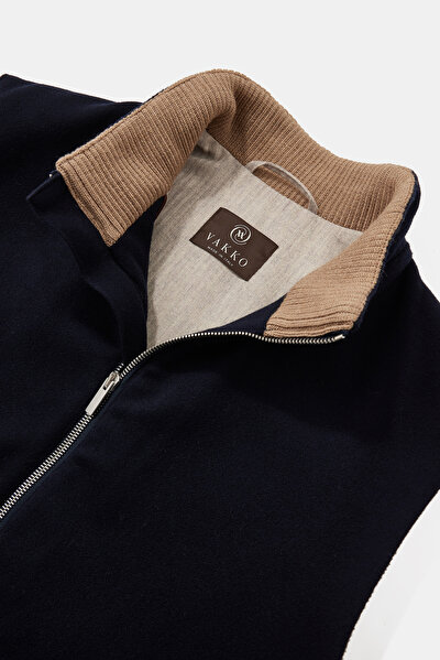 NAVY BLUE UPRIGHT COLLAR VEST 3