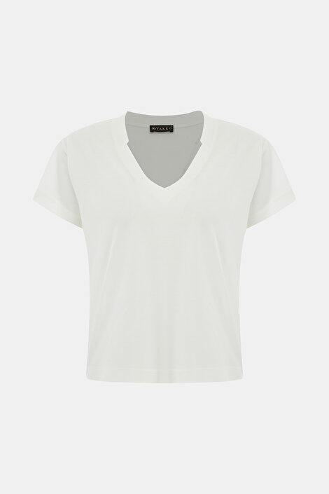 EKRU V YAKA KISA KOLLU T-SHIRT
