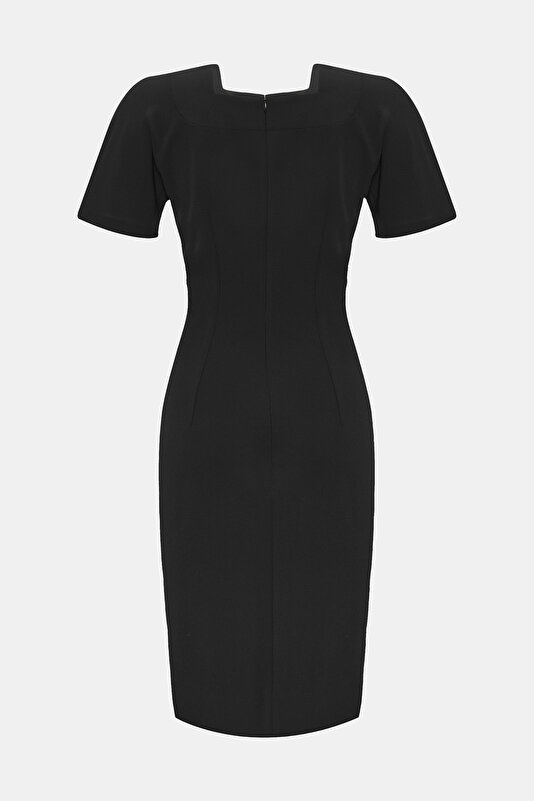 BLACK SHORT SLEEVE BELOW THE KNEE DRESS 2