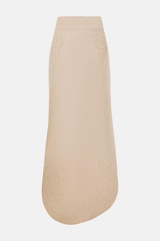 MINK EMBROIDERED LINEN SKIRT