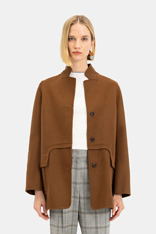 BROWN WOOL/POLYAMIDE REEFER JACKET 3