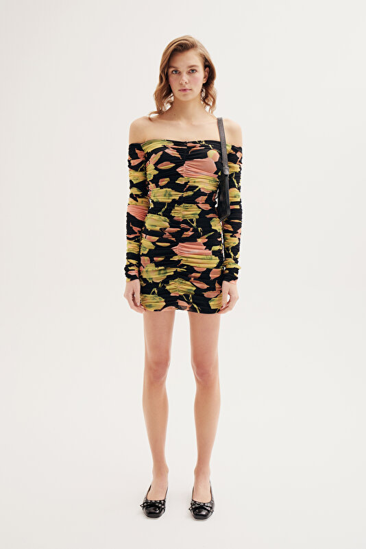 MULTICOLOR DESIGN FILLED MINI DRESS