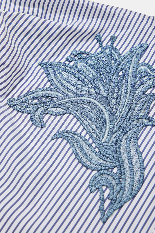 NAVY BLUE FLORAL PATTERN SHORT SLEEVE BLOUSE 4