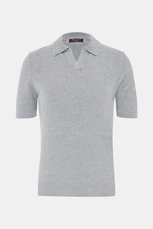 GREY POLO NECK SHORT SLEEVE TSHIRT