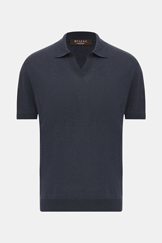 NAVY BLUE POLO NECK SHORT SLEEVE TSHIRT