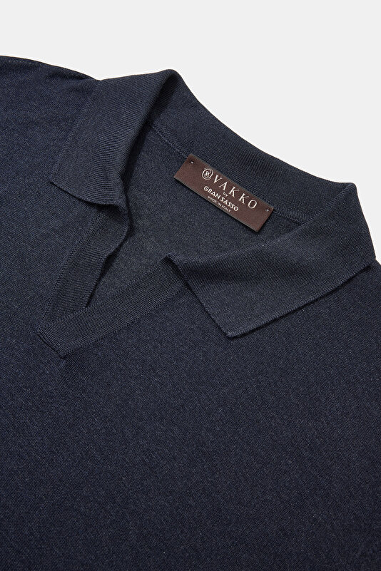 NAVY BLUE POLO NECK SHORT SLEEVE TSHIRT 3