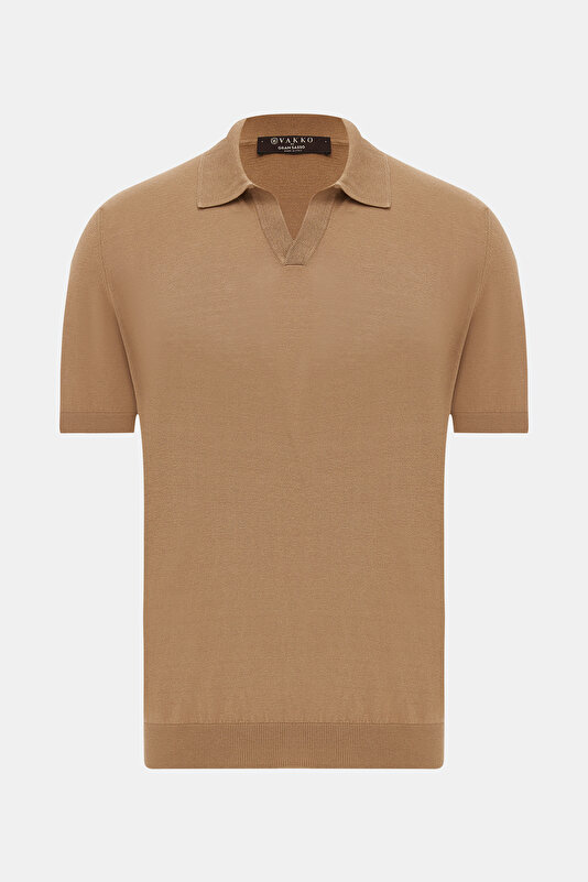 CAMEL POLO YAKA KISA KOLLU T-SHIRT