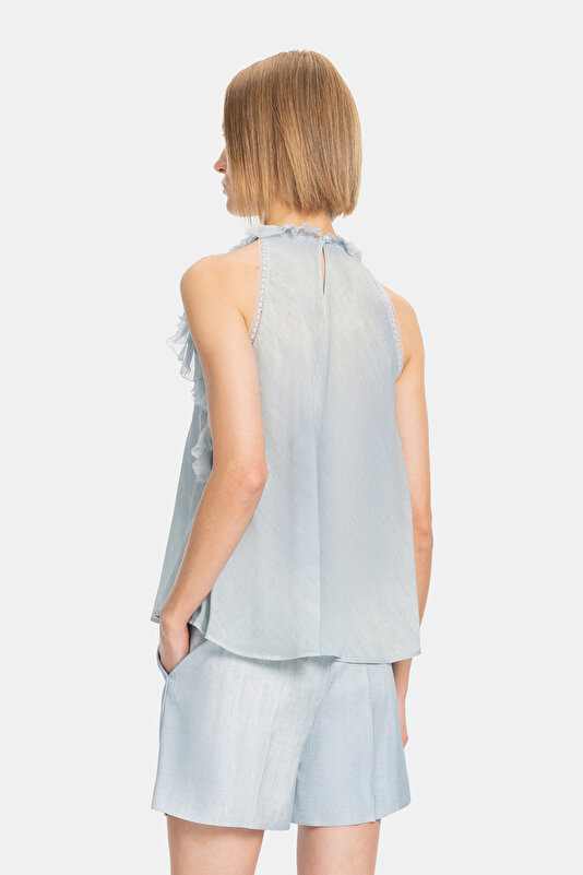 BLUE BASIC / ROUND NECKLINE SLEEVELESS BLOUSE 2