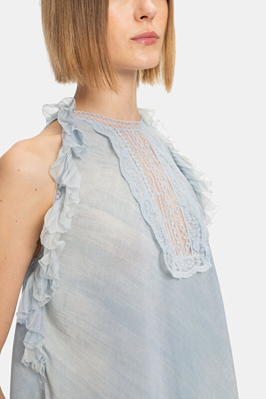 BLUE BASIC / ROUND NECKLINE SLEEVELESS BLOUSE 3