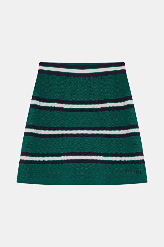 NAVY BLUE STRIPED PATTERNED SILK SKIRT
