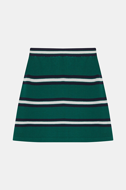 NAVY BLUE STRIPED PATTERNED SILK SKIRT 2