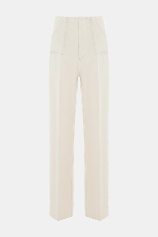 CLOSE FIT CREAM STRAIGHT CUT TROUSERS 3