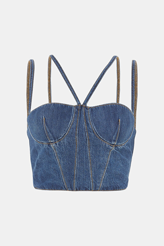 BLUE SLEEVELESS SUSPENDER BLOUSE