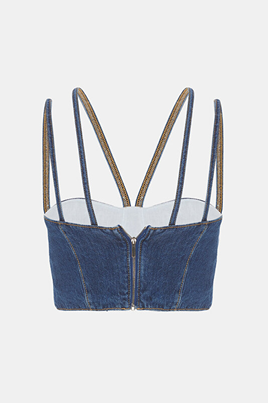 BLUE SLEEVELESS SUSPENDER BLOUSE 2
