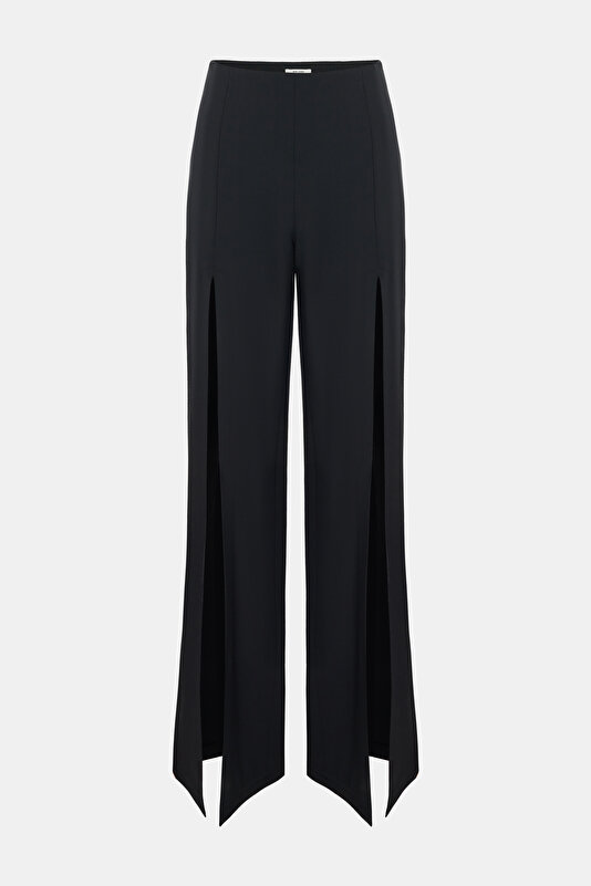 BLACK WIDE LEG WOOL TROUSERS 3