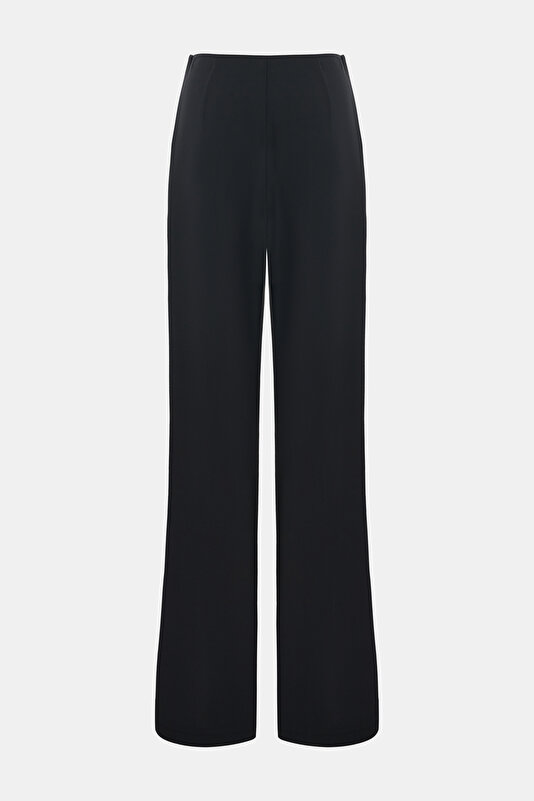 BLACK WIDE LEG WOOL TROUSERS 4
