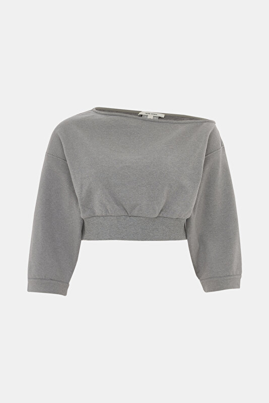 LIGHT GREY BOAT NECK SWEATSHIRT