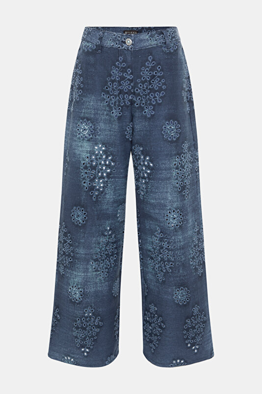 NAVY BLUE WIDE LEG TROUSERS 4