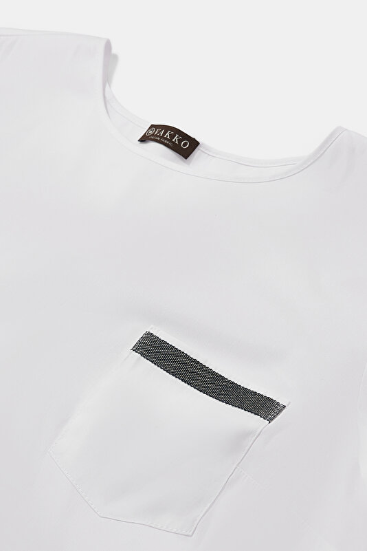 WHITE BASIC / ROUND NECKLINE SHORT SLEEVE BLOUSE 3