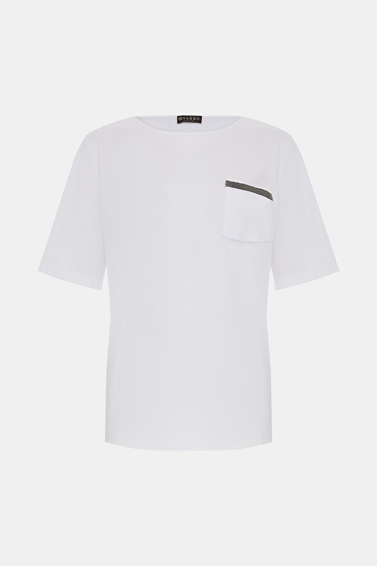 WHITE BASIC / ROUND NECKLINE SHORT SLEEVE BLOUSE