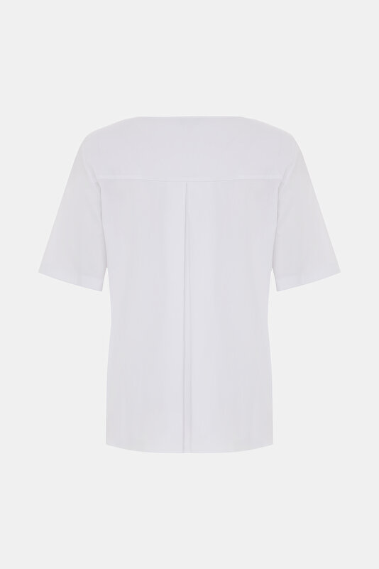 WHITE BASIC / ROUND NECKLINE SHORT SLEEVE BLOUSE 2
