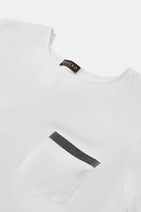 WHITE BASIC / ROUND NECKLINE SHORT SLEEVE BLOUSE 3